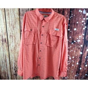Magellan Men's Shirt Button Up Orange Plaid Size XL Loose Fit Mag Shield